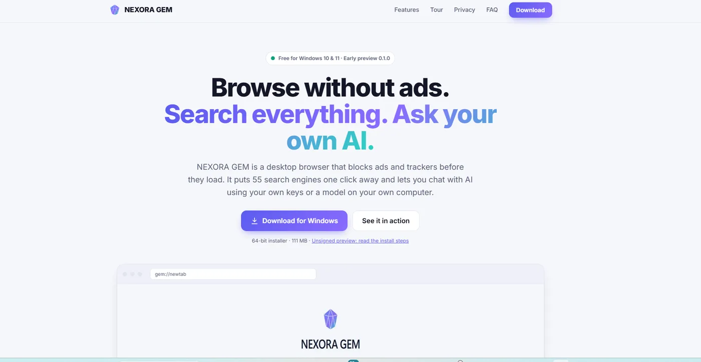 NEXORA GEM landing page